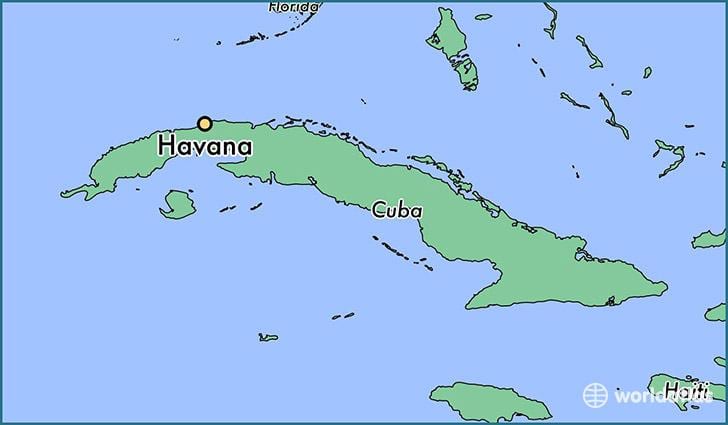 Havana Kuba na mapě