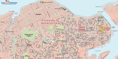 Město ulice mapa Havany na Kubě